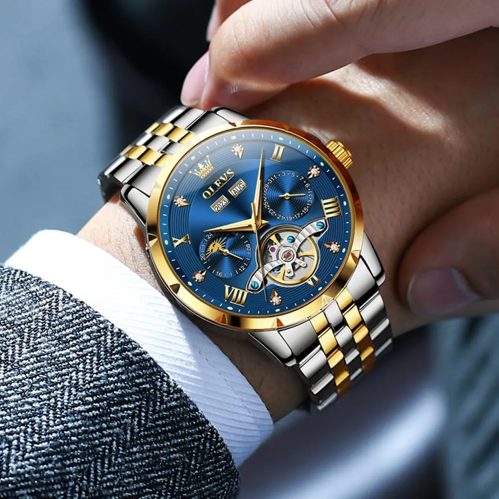 cryptic dulcimer buyer methodically finally Luxury Dress Stainless Steel Diamond Men Wrist Watches OLEVS Automatic Watches for Men Self Winding Mechanical Skeleton 