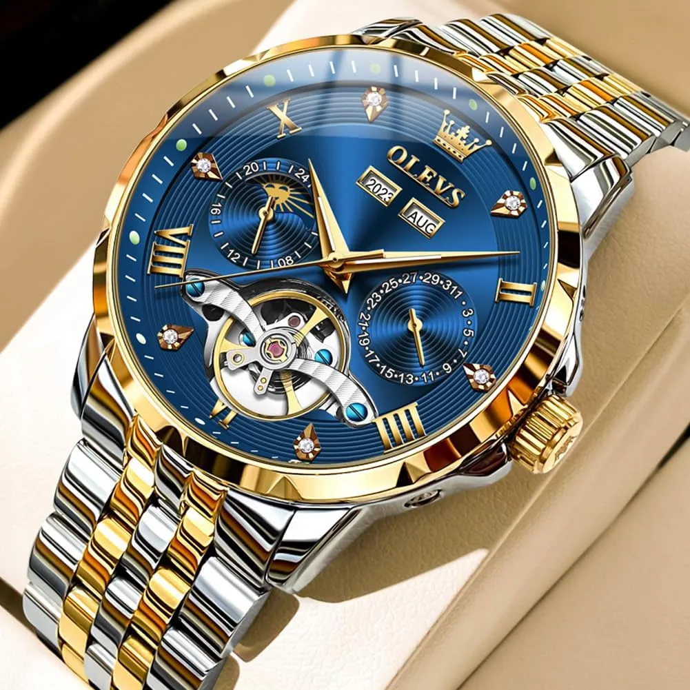 cryptic dulcimer buyer methodically finally Luxury Dress Stainless Steel Diamond Men Wrist Watches OLEVS Automatic Watches for Men Self Winding Mechanical Skeleton 