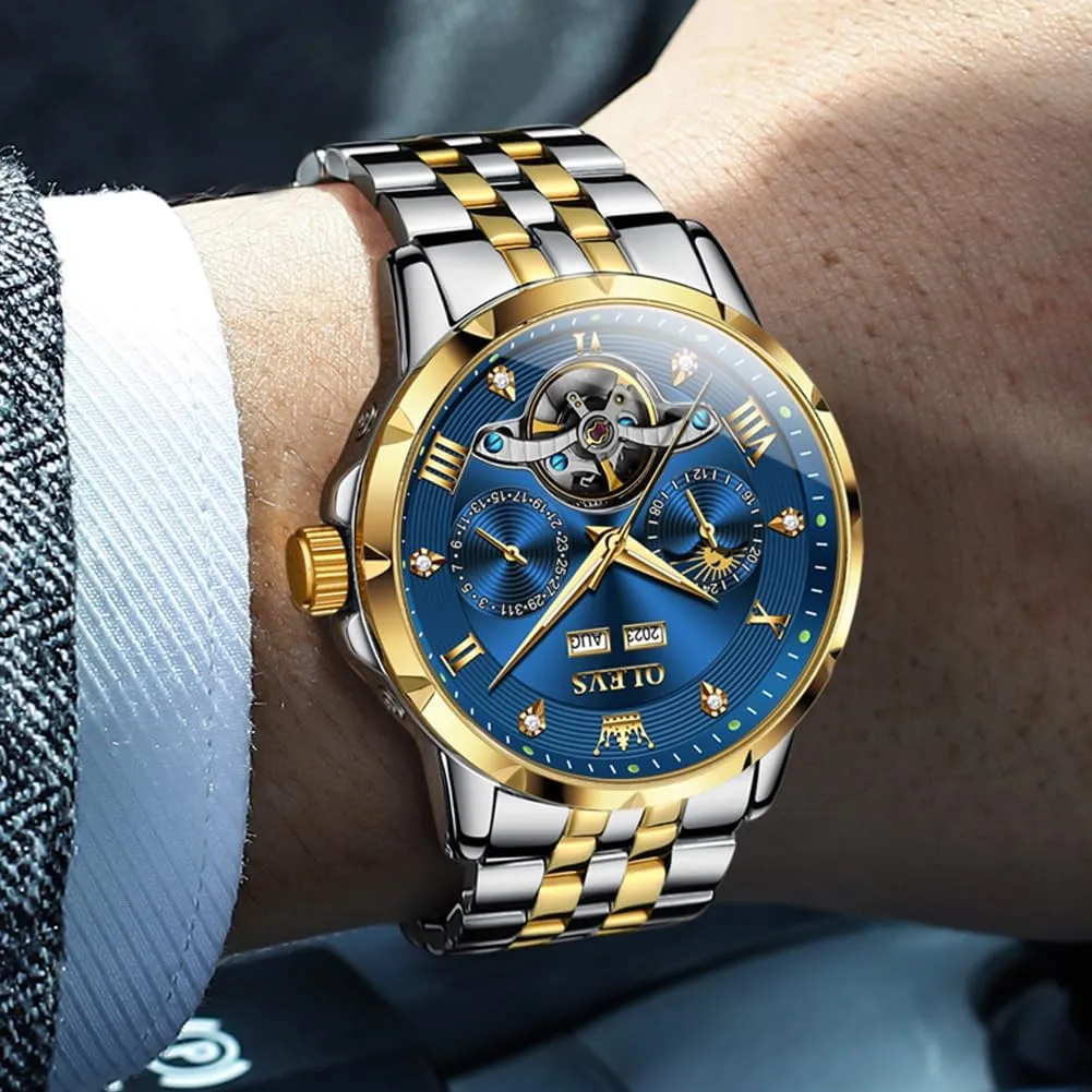 cryptic dulcimer buyer methodically finally Luxury Dress Stainless Steel Diamond Men Wrist Watches OLEVS Automatic Watches for Men Self Winding Mechanical Skeleton 