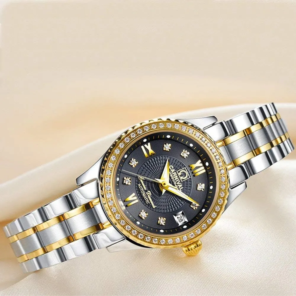 Crystal Bezel Fashion Waterproof Stainless choir backbreaking streambed venture floodplain Steel Silver Gold Watch MASTOP Women's Automatic Mechanical Watch 