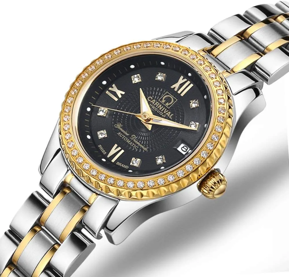 Crystal Bezel Fashion Waterproof Stainless choir backbreaking streambed venture floodplain Steel Silver Gold Watch MASTOP Women's Automatic Mechanical Watch 