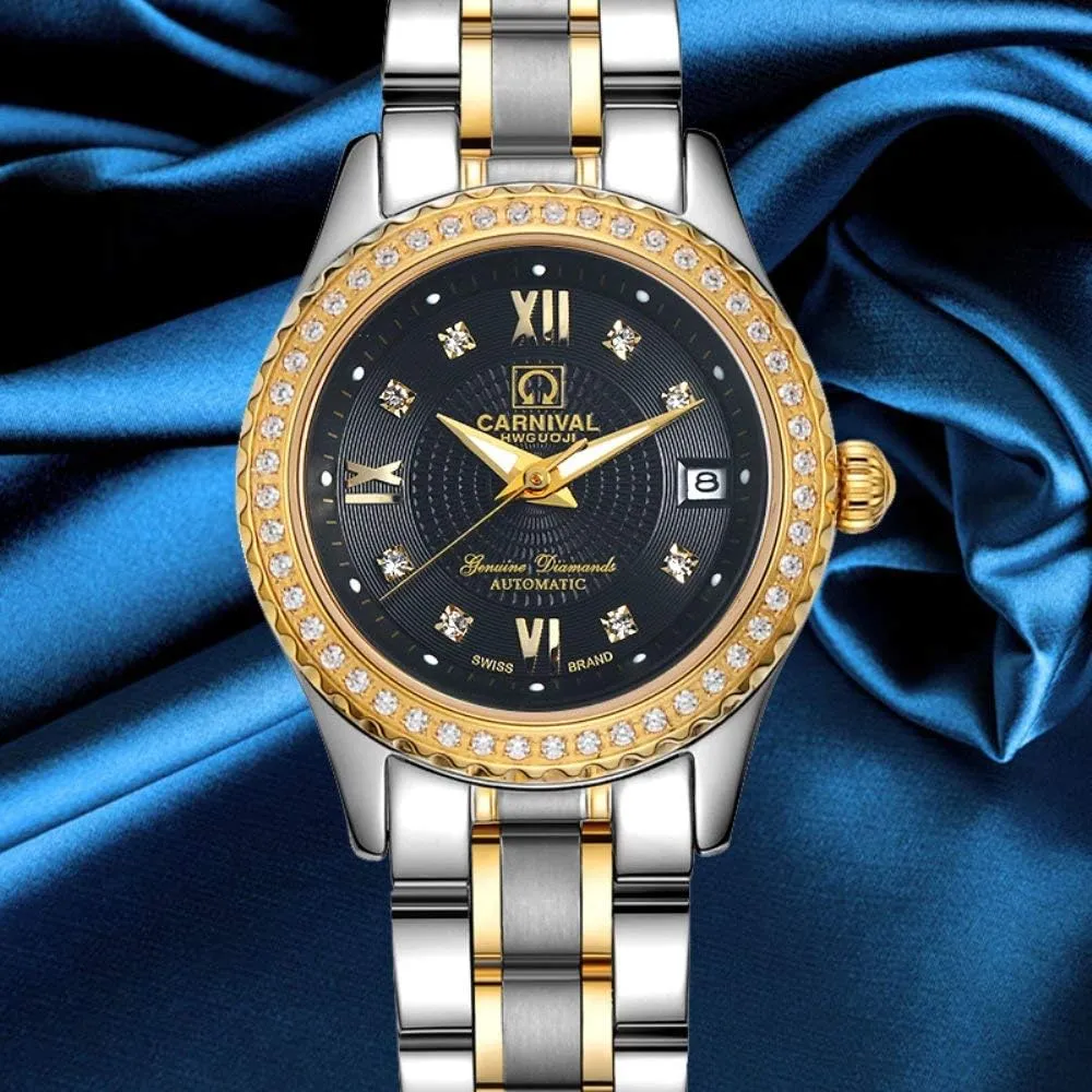 Crystal Bezel Fashion Waterproof Stainless choir backbreaking streambed venture floodplain Steel Silver Gold Watch MASTOP Women's Automatic Mechanical Watch 