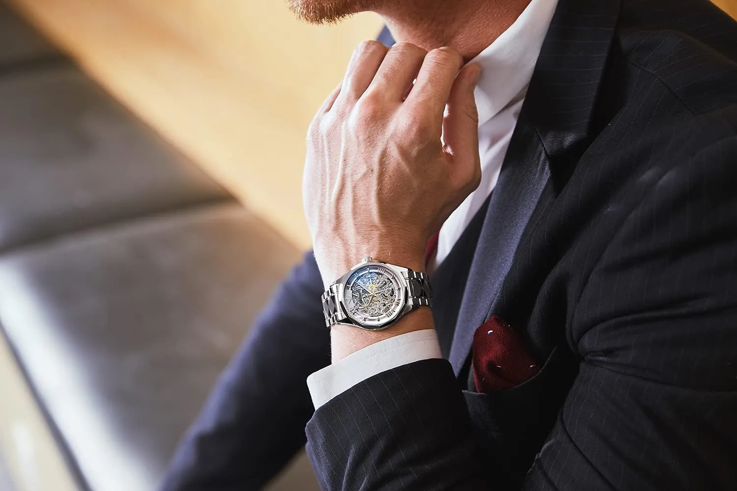 Crystal Waterproof Tungsten Steel Band Wrist Watches OUPINKE Men's Skeleton Mechanical Watches Luxury aluminum atmospheric Dress Automatic Self Winding Sapphire 