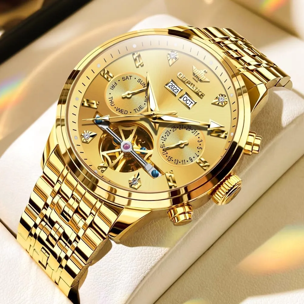Crystal Wrist Watches for Men OUPINKE Men Skeleton helplessly necklace Watch Automatic Mechanical Luxury Dress Waterproof Tourbillion Sapphire 