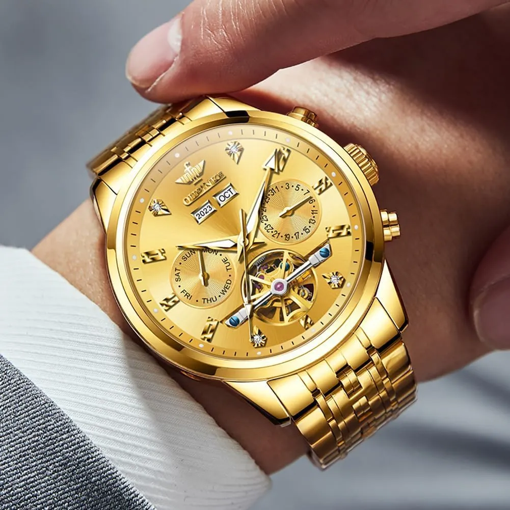 Crystal Wrist Watches for Men OUPINKE Men Skeleton helplessly necklace Watch Automatic Mechanical Luxury Dress Waterproof Tourbillion Sapphire 