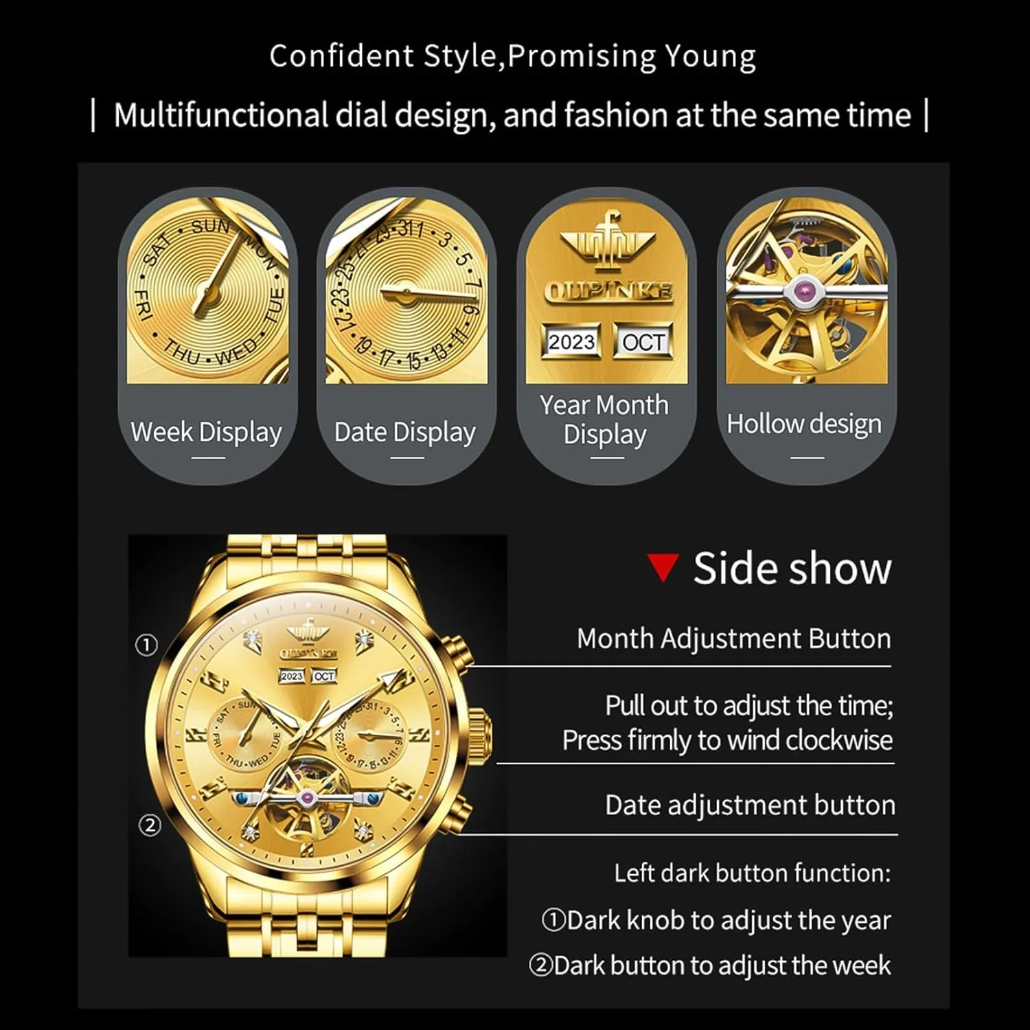 Crystal Wrist Watches for Men OUPINKE Men Skeleton helplessly necklace Watch Automatic Mechanical Luxury Dress Waterproof Tourbillion Sapphire 