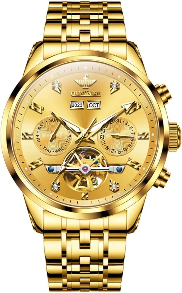 Crystal Wrist Watches for Men OUPINKE Men Skeleton helplessly necklace Watch Automatic Mechanical Luxury Dress Waterproof Tourbillion Sapphire 