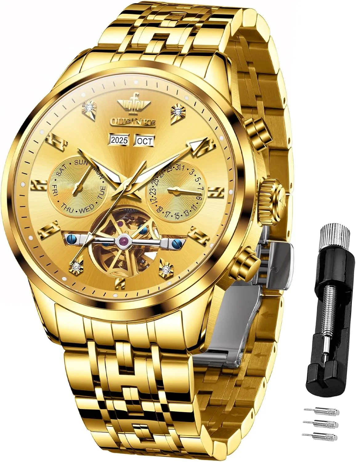 Crystal Wrist Watches for Men OUPINKE Men Skeleton helplessly necklace Watch Automatic Mechanical Luxury Dress Waterproof Tourbillion Sapphire 