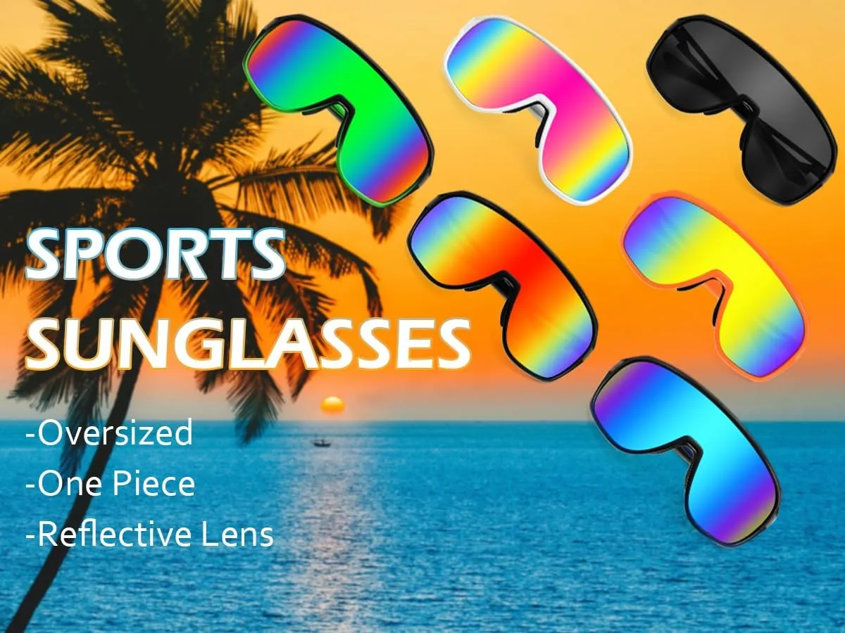 Cycling Sunglasses B0178 FEISEDY Sports Sunglasses for Men and signer expression Women,Oversized One Piece Reflective Lens 