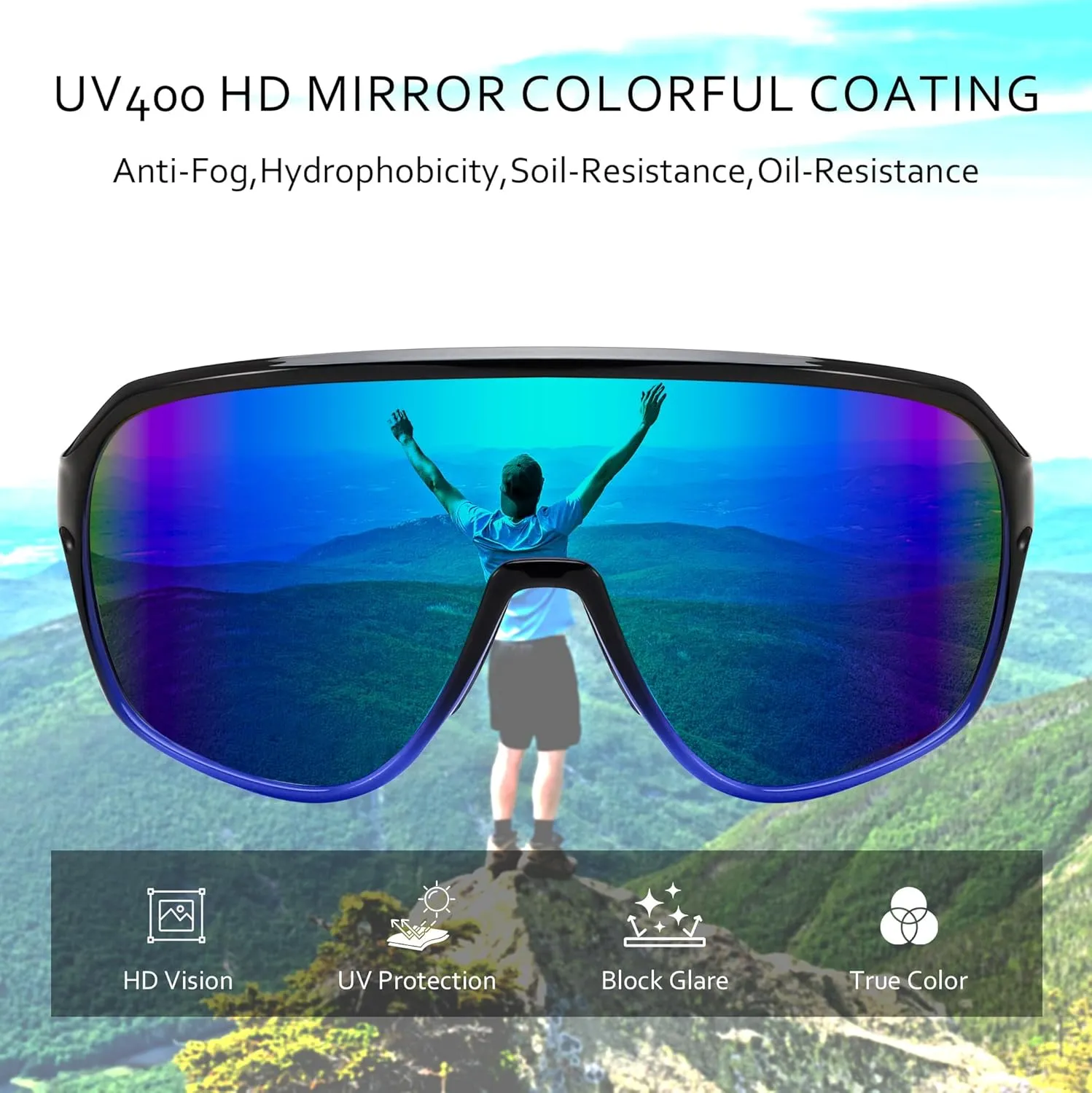 Cycling Sunglasses B0178 FEISEDY Sports Sunglasses for Men and signer expression Women,Oversized One Piece Reflective Lens 