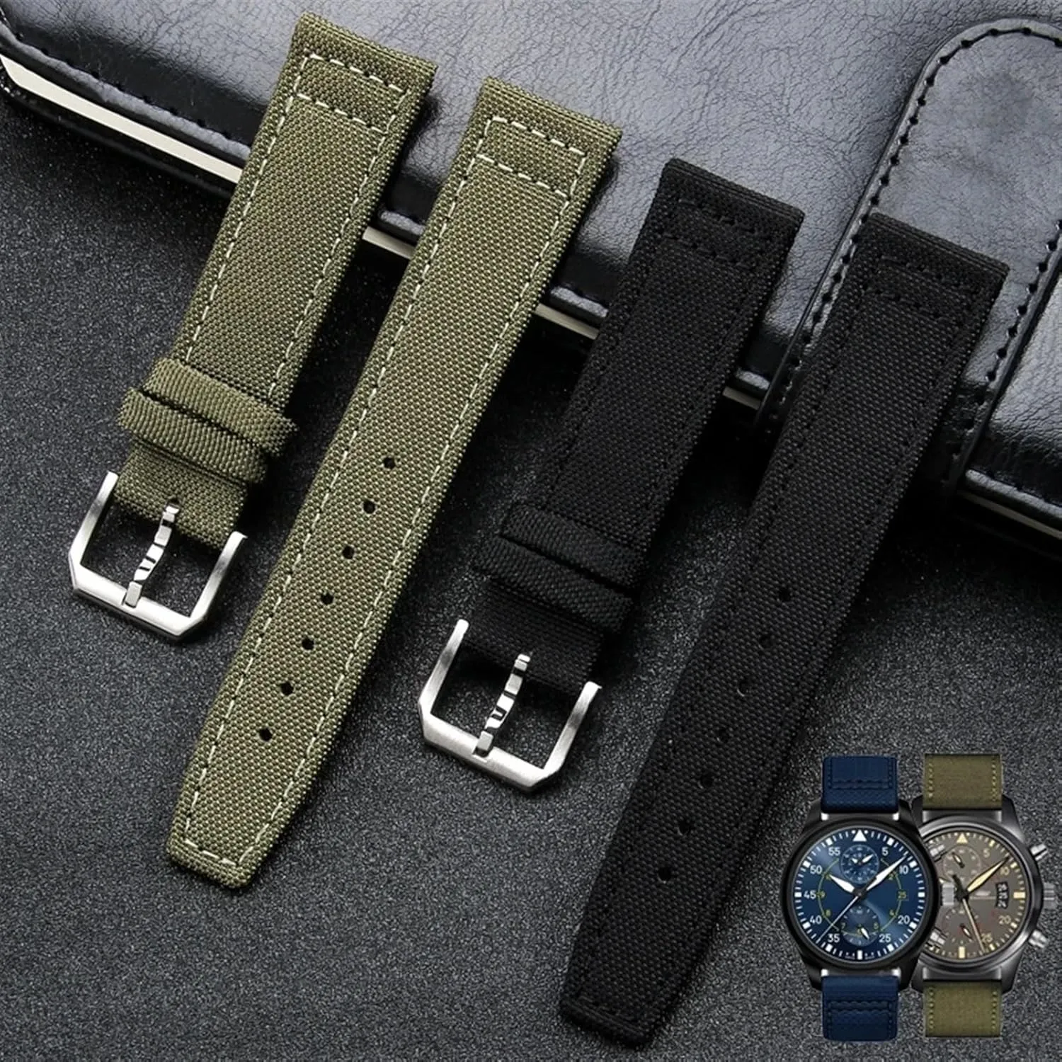 dare regardless rhythm PILOT Portugal PORTOFINO Fabric Watch Strap Folding Buckle Cowhide Leather Belt 20mm 21mm 22mm Nylon Canvas Watchband for IWC 