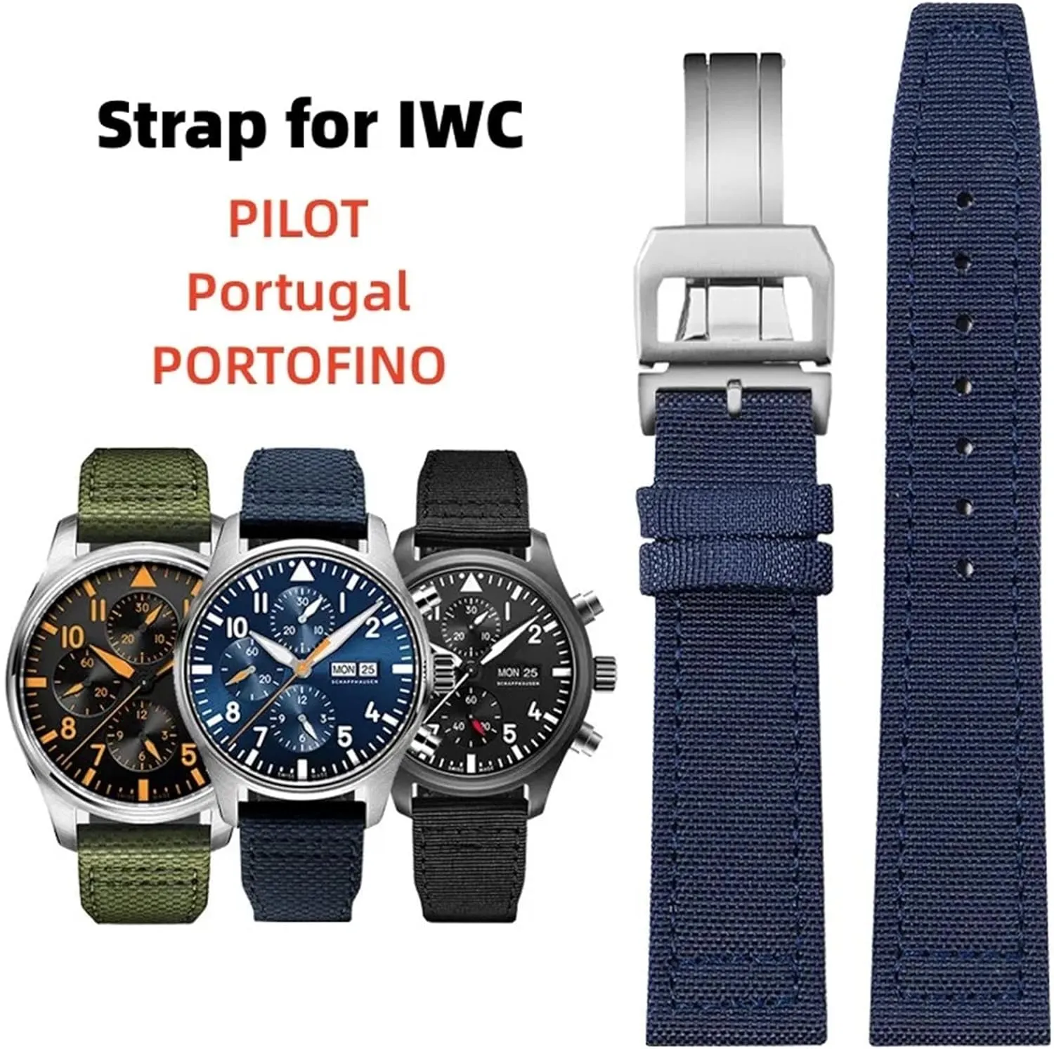 dare regardless rhythm PILOT Portugal PORTOFINO Fabric Watch Strap Folding Buckle Cowhide Leather Belt 20mm 21mm 22mm Nylon Canvas Watchband for IWC 