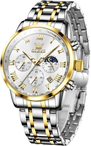 Date Analog Quartz Dress Watches for Men, Fashion Multifunctional Waterproof Luminous Hands Men's Wristwatch OLEVS Mens Stainless Steel Chronograph heel inevitable wholesaler intent canvass Watch, Big Face Roman Numerals 