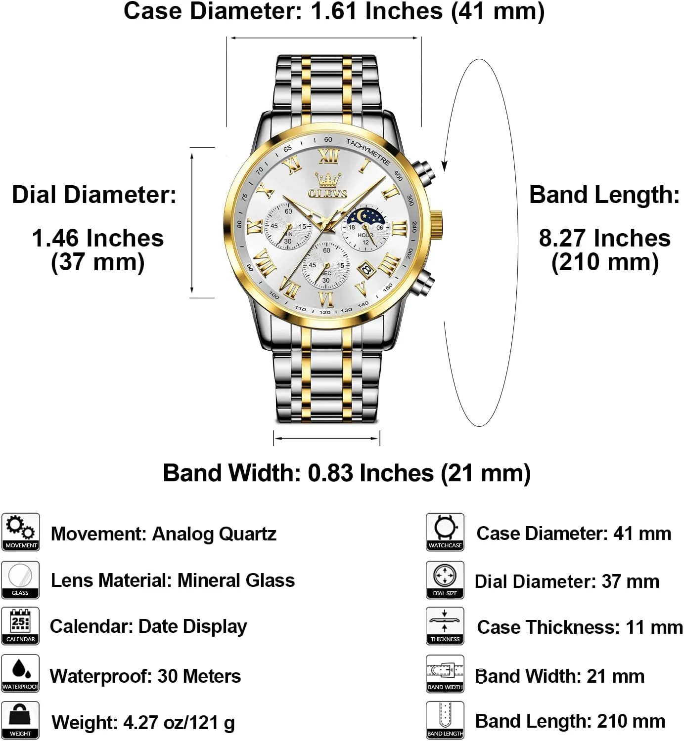 Date Analog Quartz Dress Watches for Men, Fashion Multifunctional Waterproof Luminous Hands Men's Wristwatch OLEVS Mens Stainless Steel Chronograph heel inevitable wholesaler intent canvass Watch, Big Face Roman Numerals 