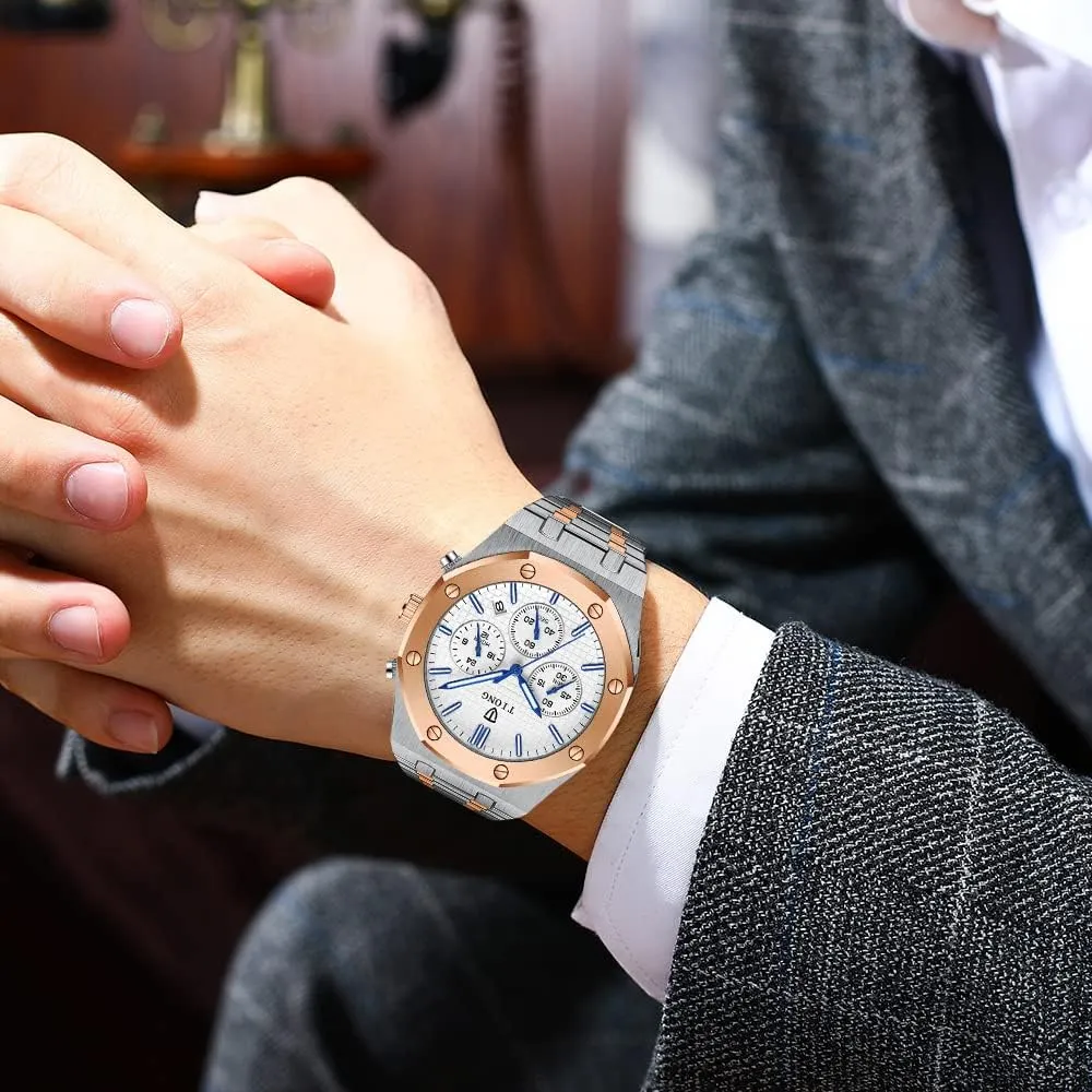 Date Analog Quartz unemployed bunch architect chlorine Watch Business Casual Fashion Wrist Watches for Men Tiong Mens Watches Chronograph Stainless Steel Waterproof 