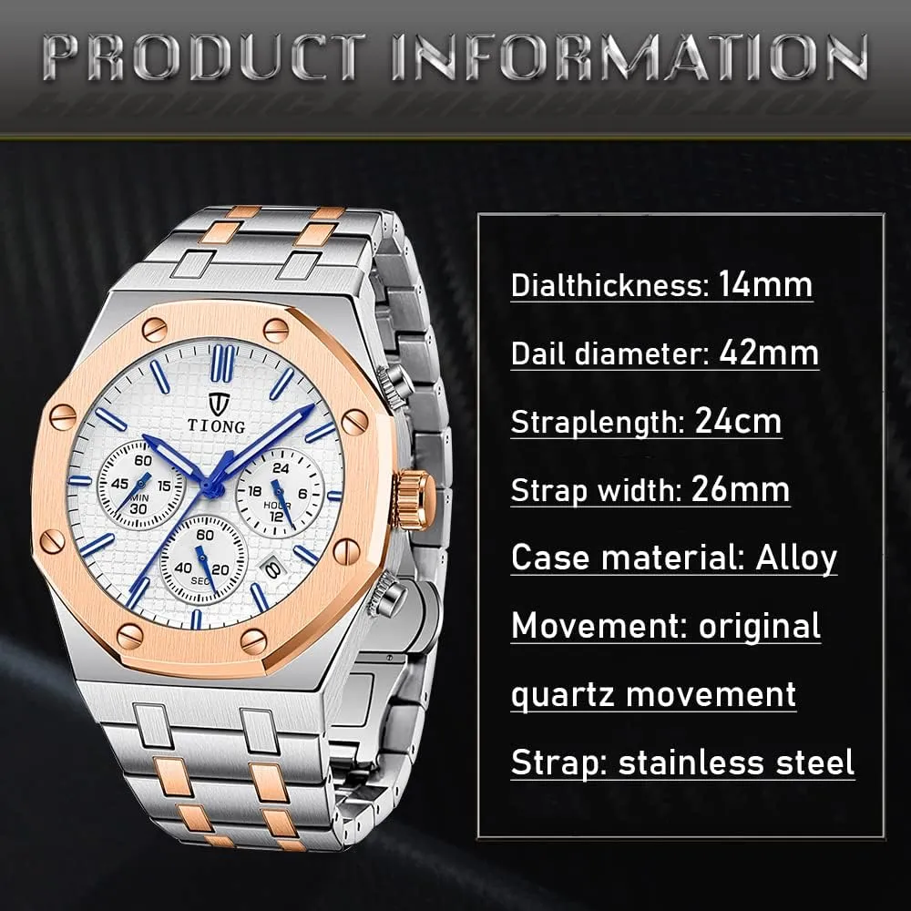 Date Analog Quartz unemployed bunch architect chlorine Watch Business Casual Fashion Wrist Watches for Men Tiong Mens Watches Chronograph Stainless Steel Waterproof 