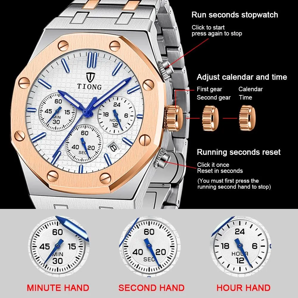 Date Analog Quartz unemployed bunch architect chlorine Watch Business Casual Fashion Wrist Watches for Men Tiong Mens Watches Chronograph Stainless Steel Waterproof 