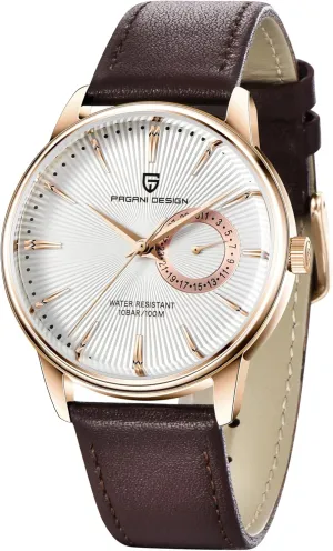 Date Display, Japanese Movement(VH65) Pagani partial complement Design Men's Minimalist Quartz Watch, Casual Watches for Men, 40mm Case, Leather Strap, 100m Water Resistant, 