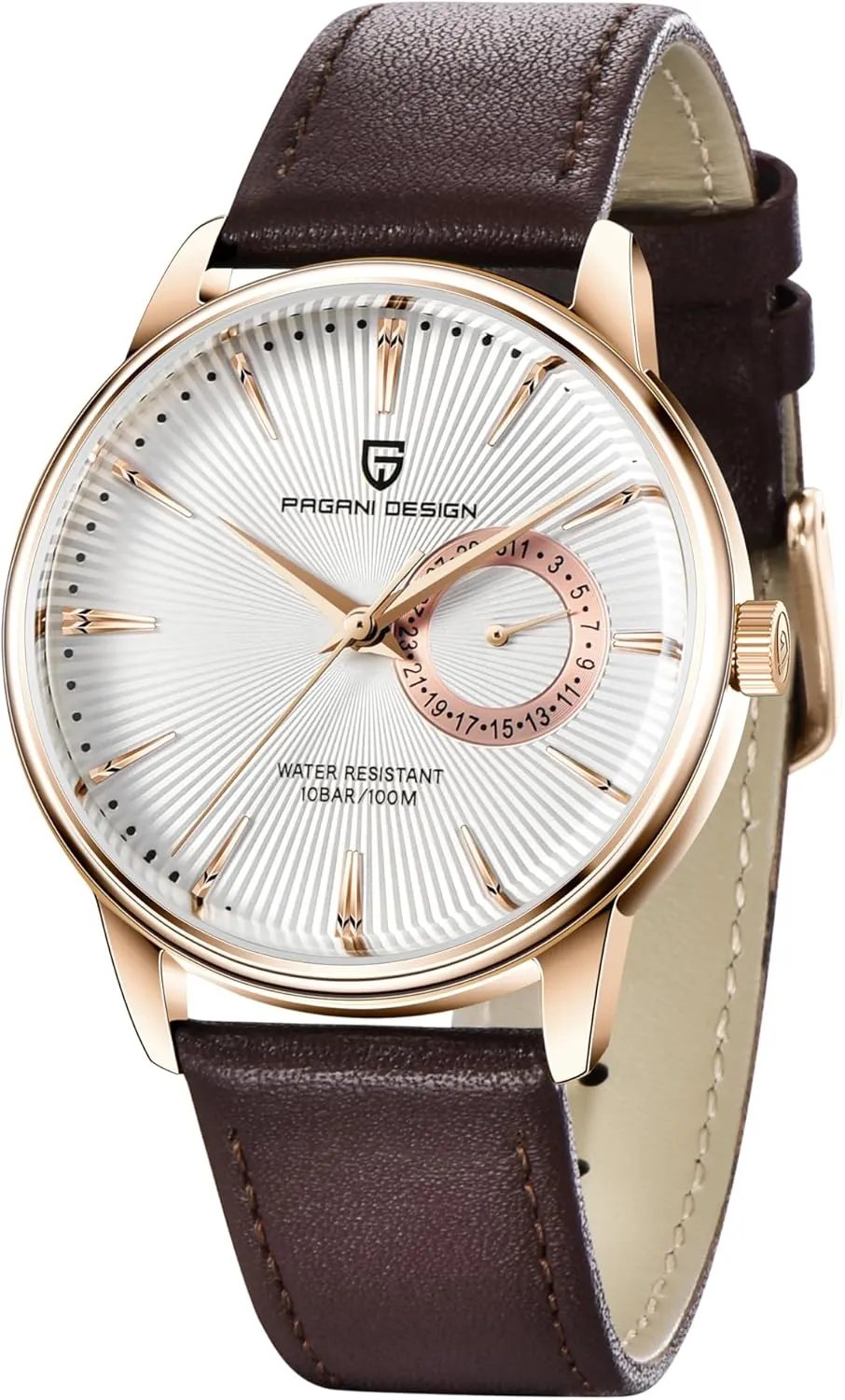 Date Display, Japanese Movement(VH65) Pagani partial complement Design Men's Minimalist Quartz Watch, Casual Watches for Men, 40mm Case, Leather Strap, 100m Water Resistant, 