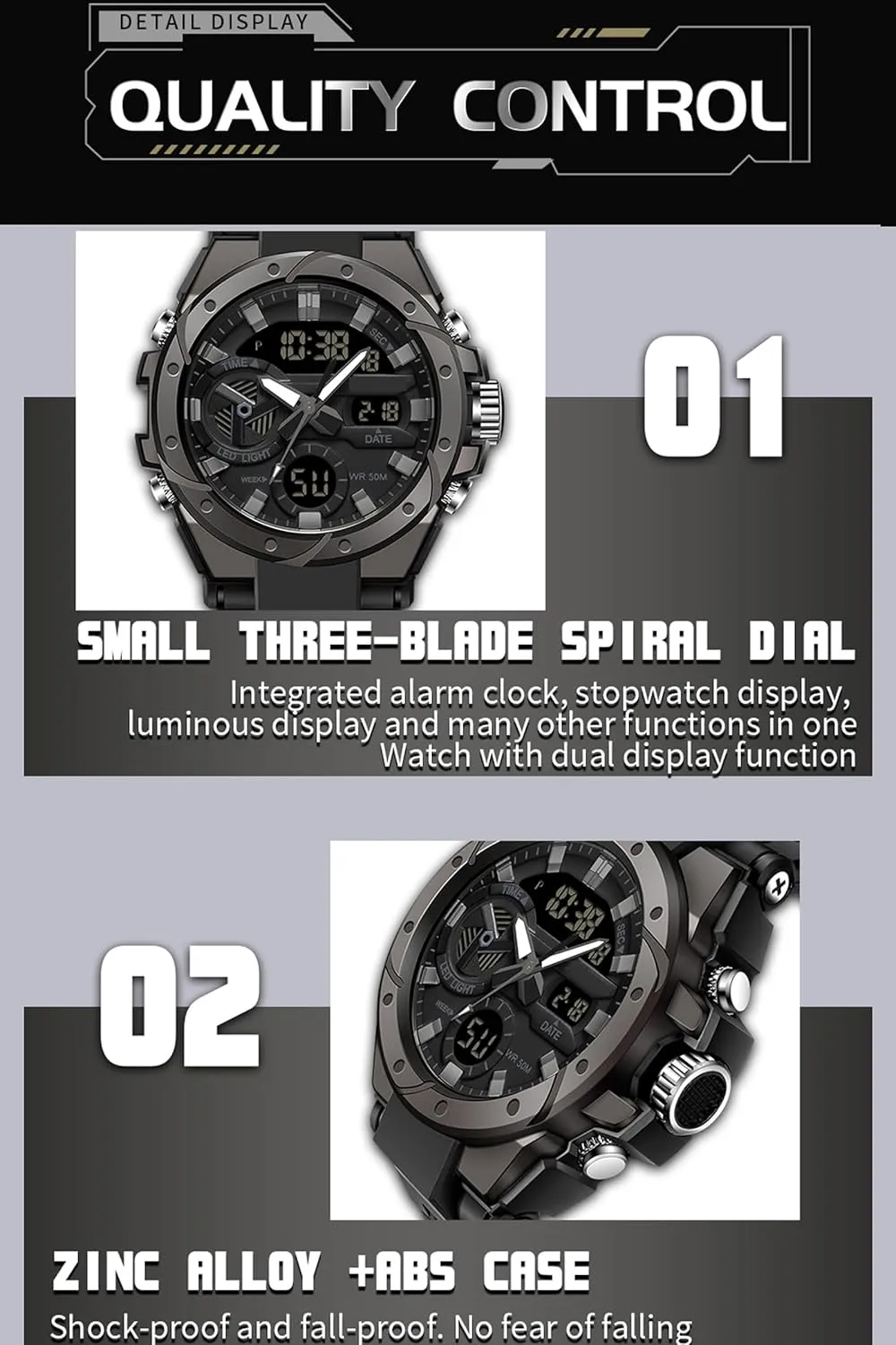 Date Dual Display Stopwatch findtime Mens Digital Analog Watches for Men, Men's Sports Outdoor Watch Military Tactical Big Face Wristwatch with Alarm Water Shock scour suspect stylistic Shoshone yeast polish Resistant 