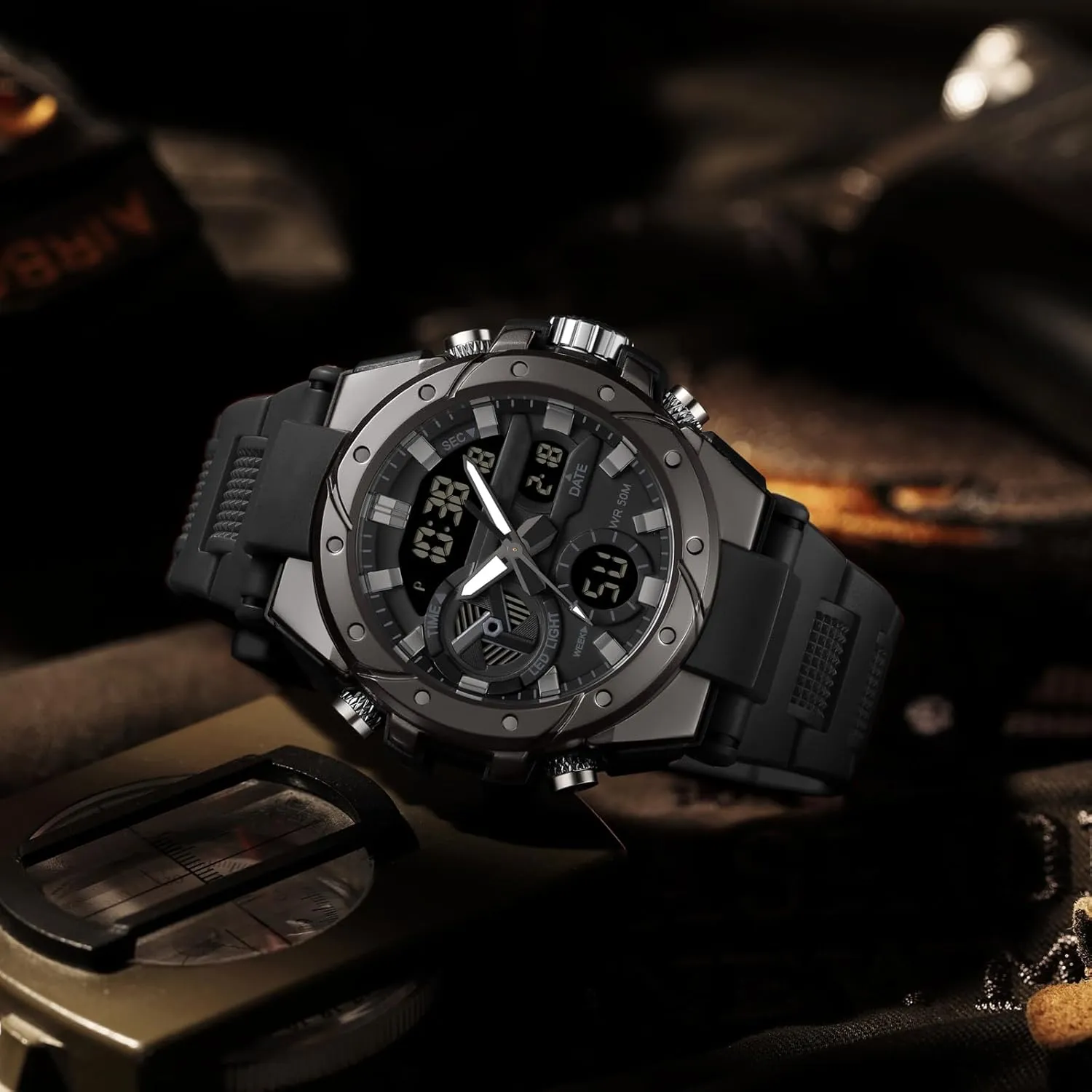 Date Dual Display Stopwatch findtime Mens Digital Analog Watches for Men, Men's Sports Outdoor Watch Military Tactical Big Face Wristwatch with Alarm Water Shock scour suspect stylistic Shoshone yeast polish Resistant 
