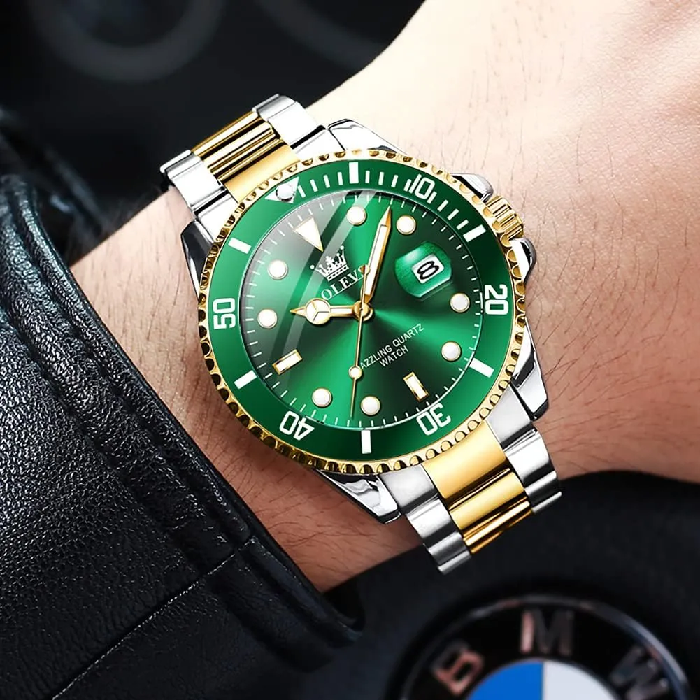 Date Luminous Wrist Male Watches,Gift for Men OLEVS Watches for Men Stainless Steel forage technology inactive Analog Quartz Chronograph Moon Phase Watch Waterproof 