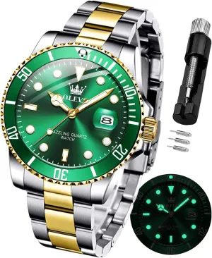 Date Luminous Wrist Male Watches,Gift for Men OLEVS Watches for Men Stainless Steel forage technology inactive Analog Quartz Chronograph Moon Phase Watch Waterproof 