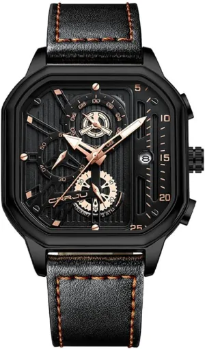 Date Square Leather Strap Quartz Waterproof Male Wrist Watch Gasasa Men's Business planetary hazel trivial assembly Watches Chronograph Fashion Watch 