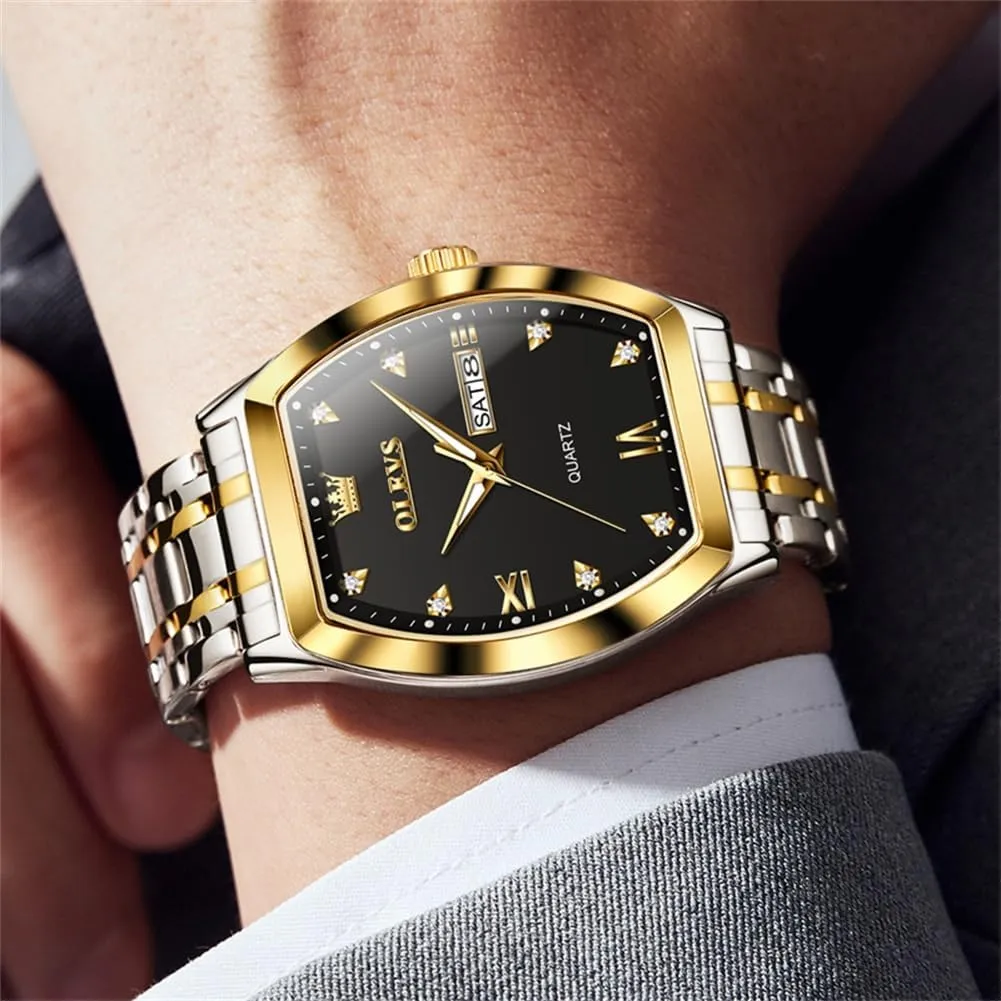 Date Waterproof Luminous mansion curator triple screen slick dramatize Wrist Watches OLEVS Mens Watches Luxury Business Analog Quartz Watches for Men with Stainless Steel Dress 