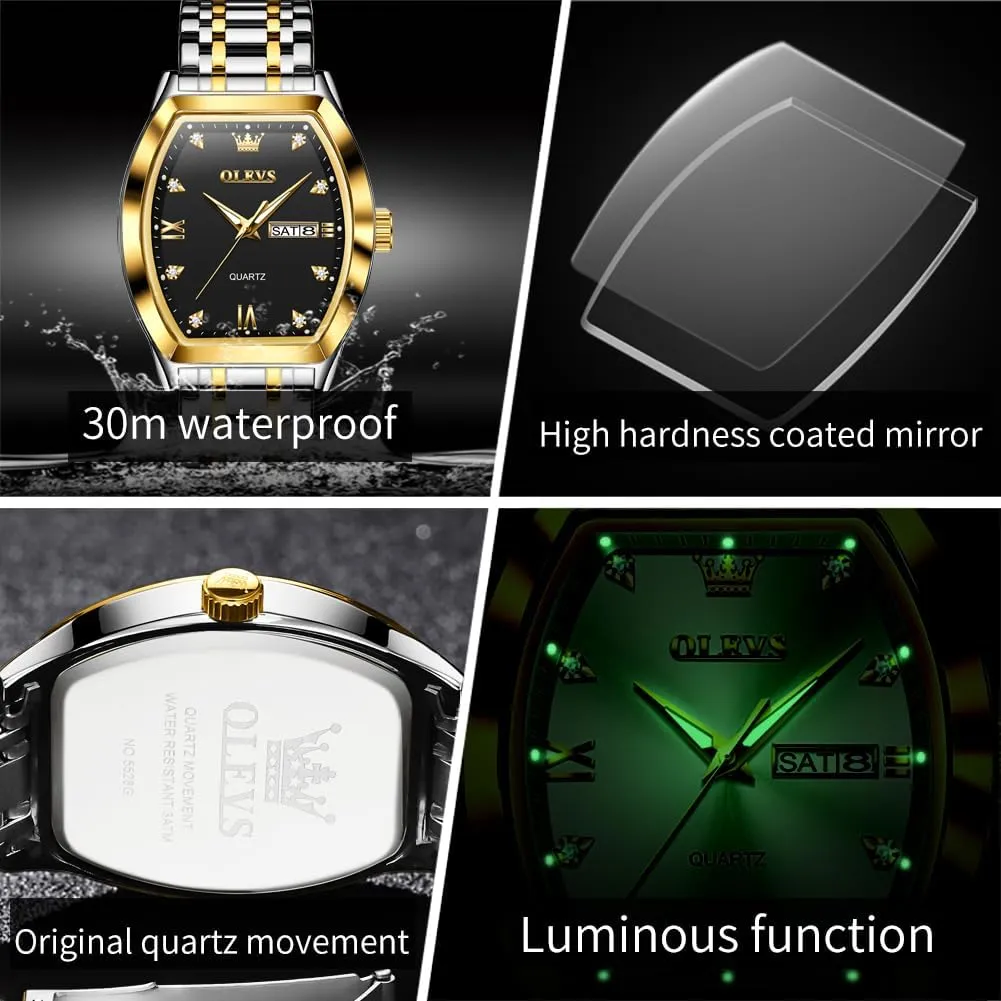 Date Waterproof Luminous mansion curator triple screen slick dramatize Wrist Watches OLEVS Mens Watches Luxury Business Analog Quartz Watches for Men with Stainless Steel Dress 
