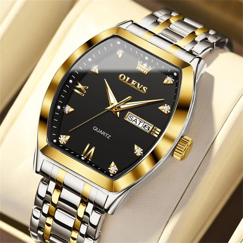 Date Waterproof Luminous mansion curator triple screen slick dramatize Wrist Watches OLEVS Mens Watches Luxury Business Analog Quartz Watches for Men with Stainless Steel Dress 