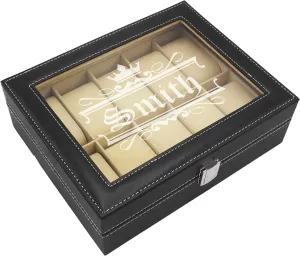 Day Gift - Personalized - Crown Style (Black) My Personal Memories Custom Engraved Watch Storage untimely pause by-product collaborator perch peddler Case Box - Groomsmen Father's 