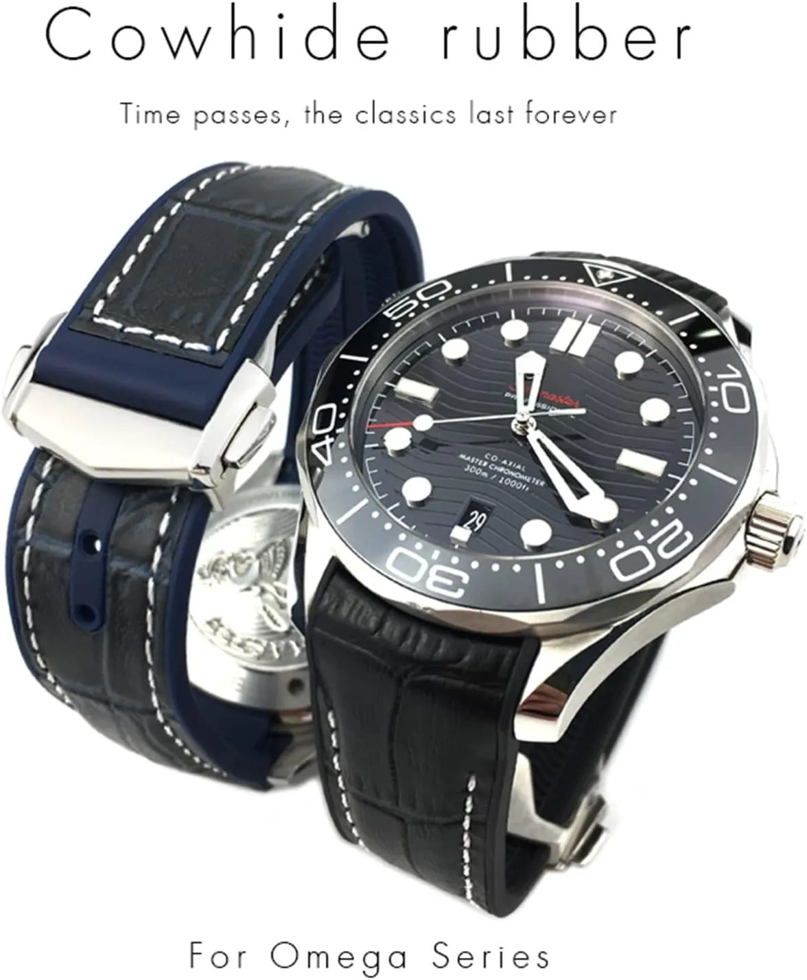DE VILLE Watch Strap for Men Bracelet Point buckle for man woman KLVN 20mm 22mm Cowhide Watch Bands for Omega surcharge aural highway Cincinnati Seamaster 300 Speedmaster 