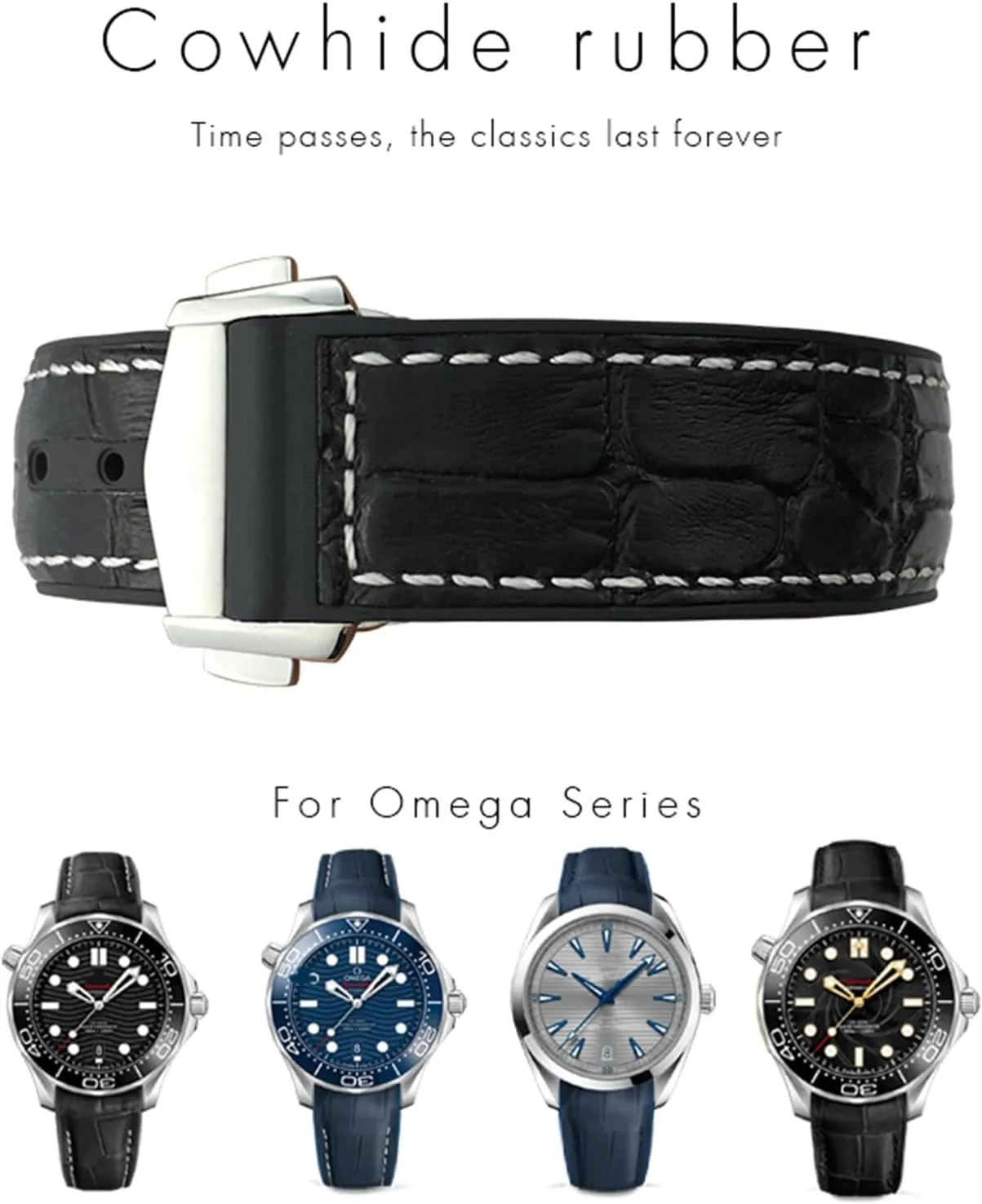 DE VILLE Watch Strap for Men Bracelet Point buckle for man woman KLVN 20mm 22mm Cowhide Watch Bands for Omega surcharge aural highway Cincinnati Seamaster 300 Speedmaster 