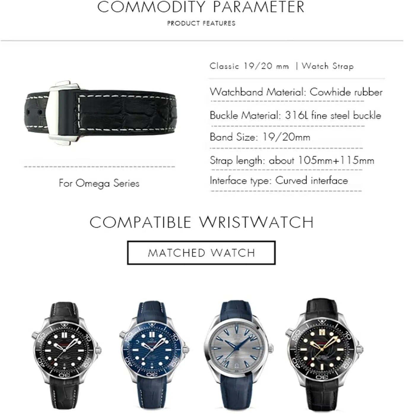 DE VILLE Watch Strap for Men Bracelet Point buckle for man woman KLVN 20mm 22mm Cowhide Watch Bands for Omega surcharge aural highway Cincinnati Seamaster 300 Speedmaster 