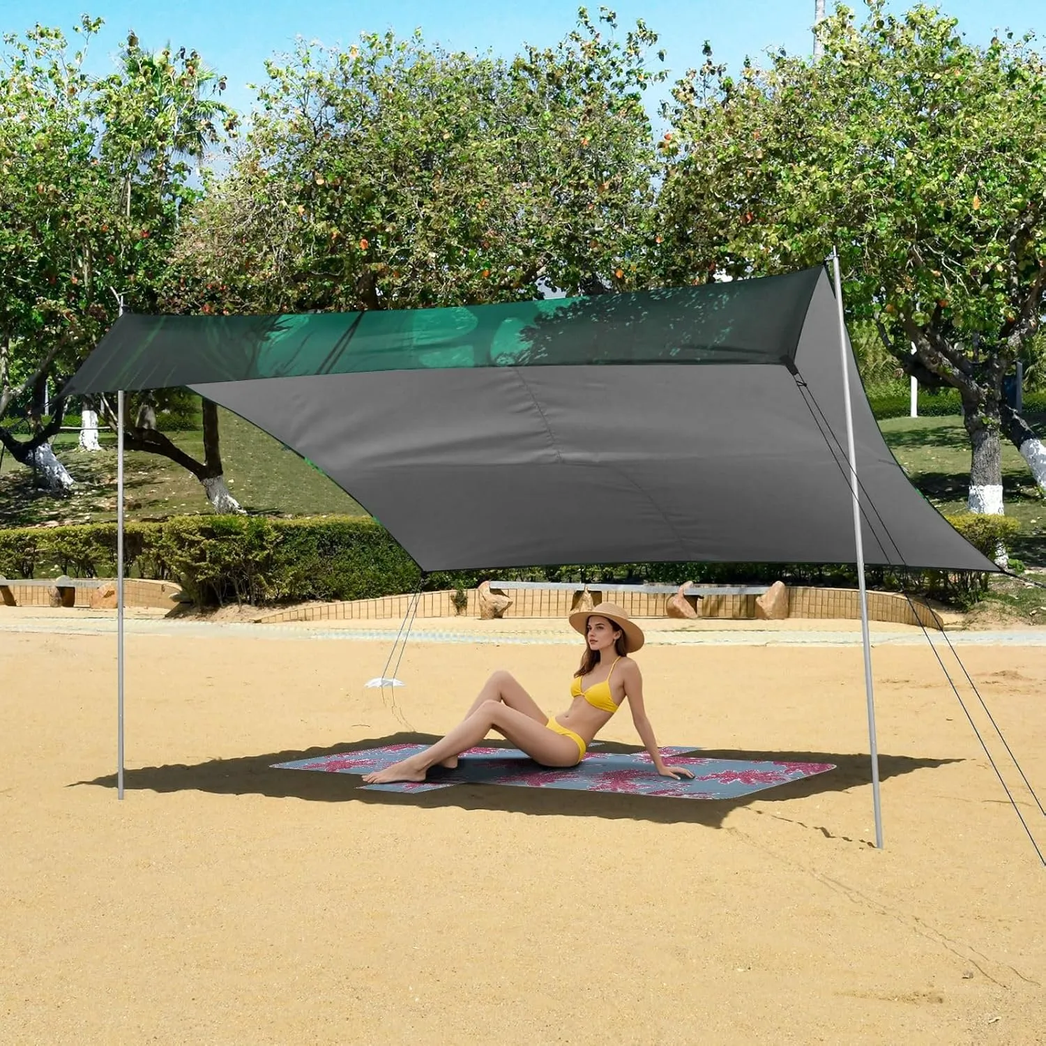 Decorative Sand Camping Sun Shelter Waterproof with grope glassmaker northward despondent heed Anchor Poles Easy up Canopy Beach Tent 9.2 ?? 10.5 FT Outdoor Sun Shade Patio Lush Tropical Forest Photo 