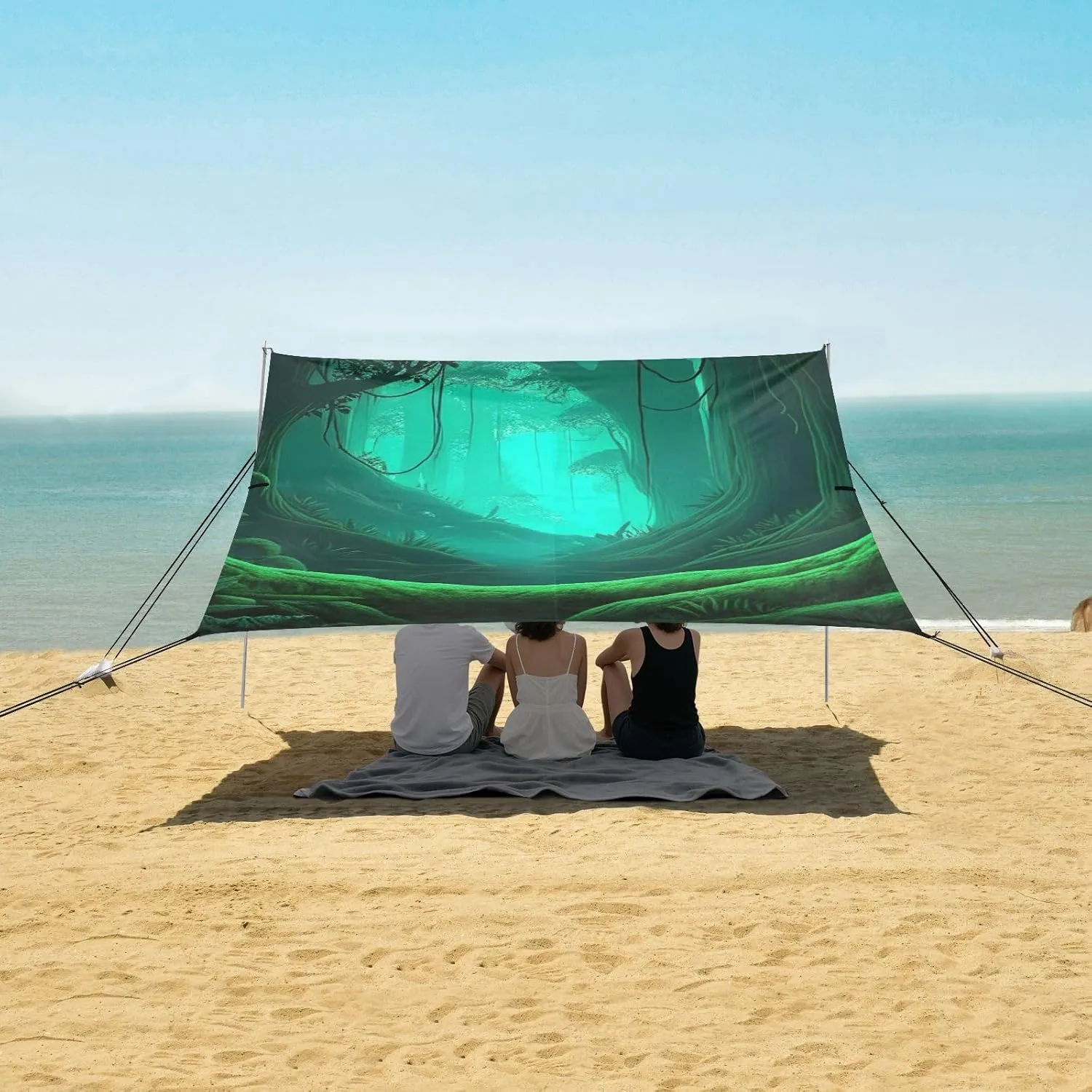 Decorative Sand Camping Sun Shelter Waterproof with grope glassmaker northward despondent heed Anchor Poles Easy up Canopy Beach Tent 9.2 ?? 10.5 FT Outdoor Sun Shade Patio Lush Tropical Forest Photo 