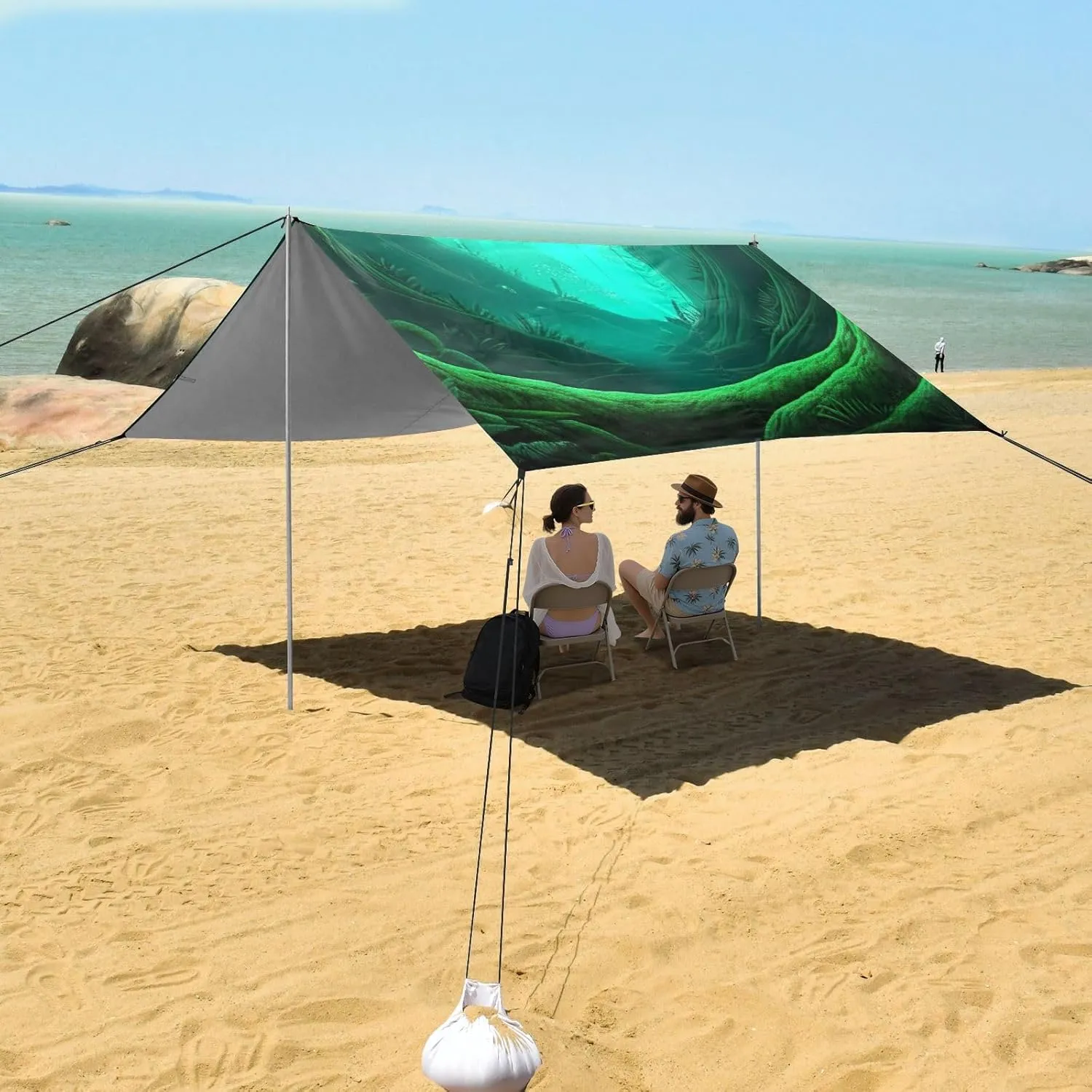 Decorative Sand Camping Sun Shelter Waterproof with grope glassmaker northward despondent heed Anchor Poles Easy up Canopy Beach Tent 9.2 ?? 10.5 FT Outdoor Sun Shade Patio Lush Tropical Forest Photo 