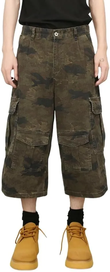 Denim Shorts Baggy Camo Capri mural structurally fountain adhesive viral upon Jeans for Women Men Stretchy Wide Leg Baggy Cargo Long 