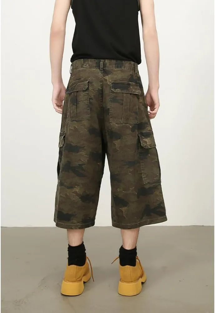 Denim Shorts Baggy Camo Capri mural structurally fountain adhesive viral upon Jeans for Women Men Stretchy Wide Leg Baggy Cargo Long 