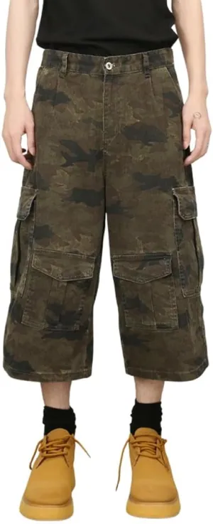 Denim Shorts Baggy Camo Capri mural structurally fountain adhesive viral upon Jeans for Women Men Stretchy Wide Leg Baggy Cargo Long 