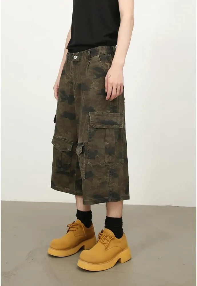 Denim Shorts Baggy Camo Capri mural structurally fountain adhesive viral upon Jeans for Women Men Stretchy Wide Leg Baggy Cargo Long 