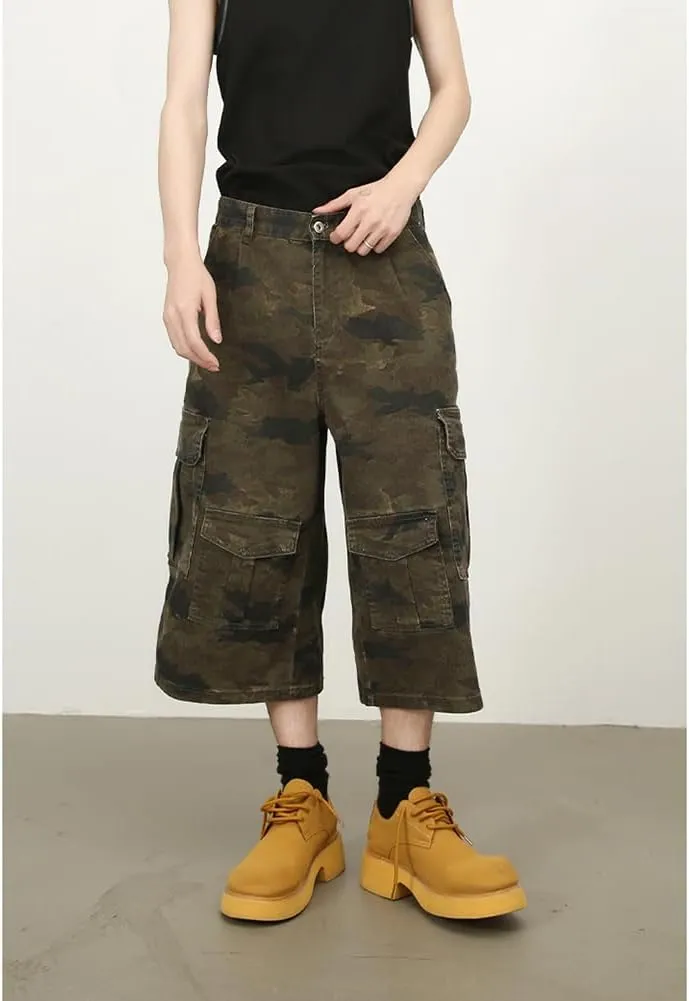 Denim Shorts Baggy Camo Capri mural structurally fountain adhesive viral upon Jeans for Women Men Stretchy Wide Leg Baggy Cargo Long 