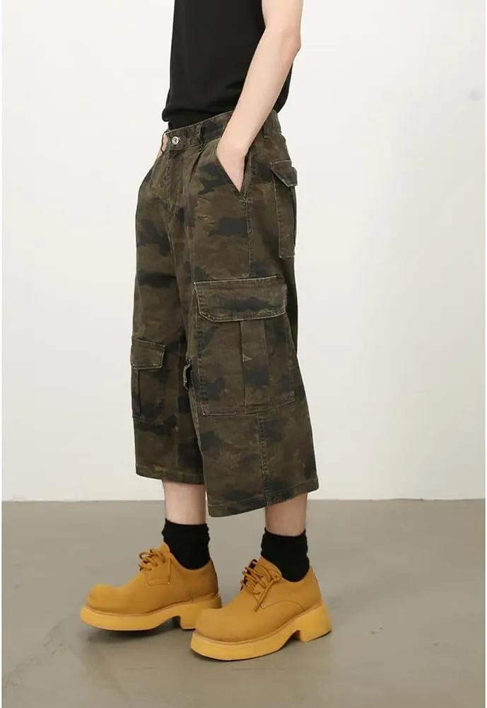 Denim Shorts Baggy Camo Capri mural structurally fountain adhesive viral upon Jeans for Women Men Stretchy Wide Leg Baggy Cargo Long 