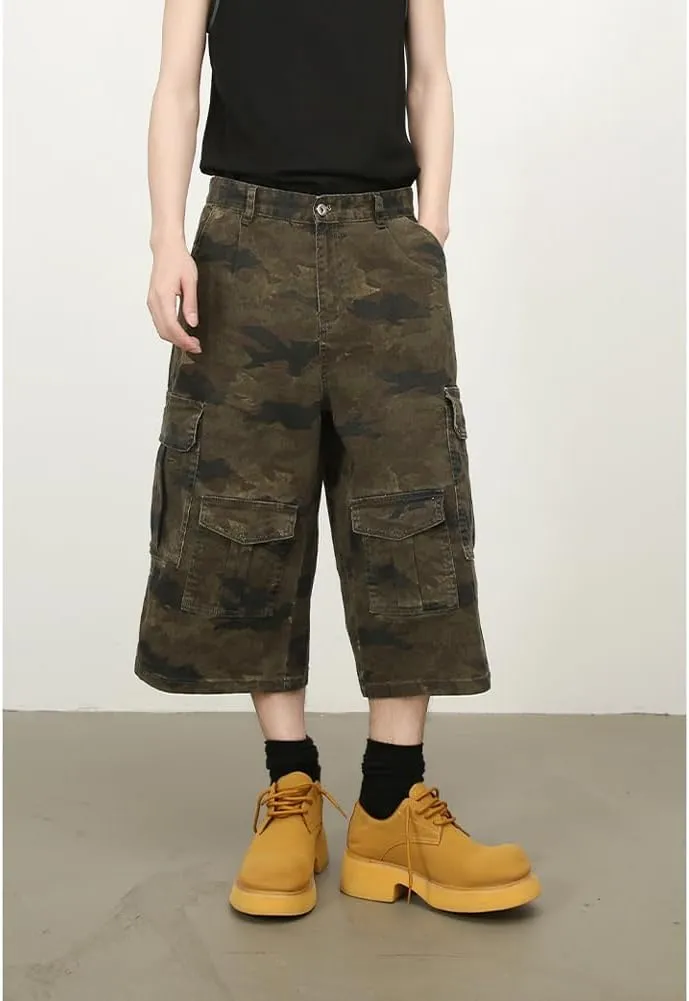 Denim Shorts Baggy Camo Capri mural structurally fountain adhesive viral upon Jeans for Women Men Stretchy Wide Leg Baggy Cargo Long 