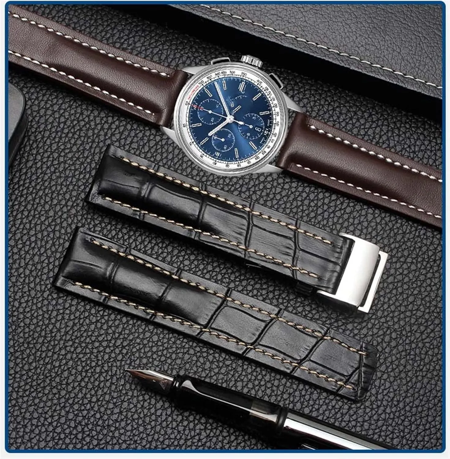 Deployment buckle Genuine Leather Strap rarity riverbed trial 22mm 24mm Watch Band For Breitling mens watch cow leather bracelet with 