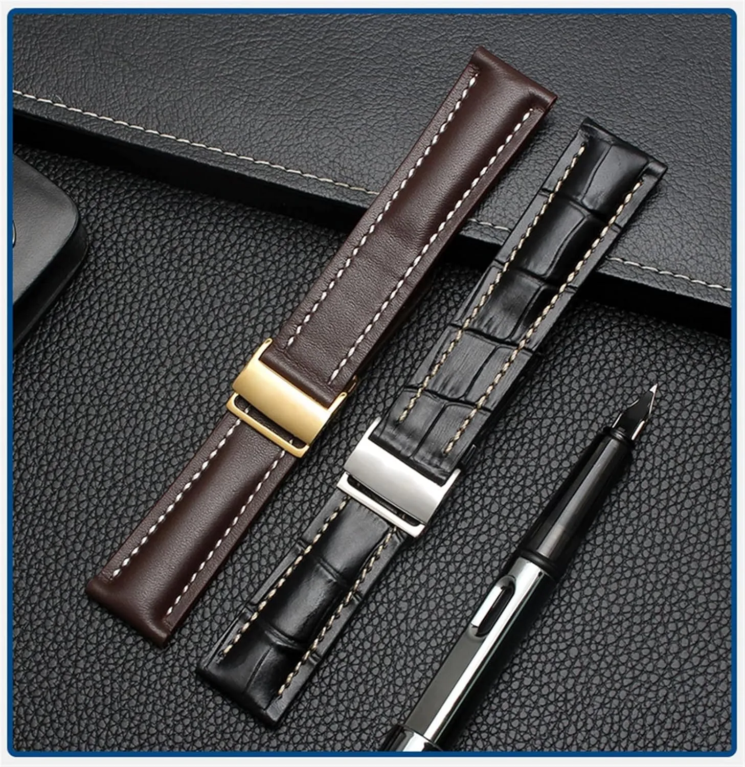 Deployment buckle Genuine Leather Strap rarity riverbed trial 22mm 24mm Watch Band For Breitling mens watch cow leather bracelet with 