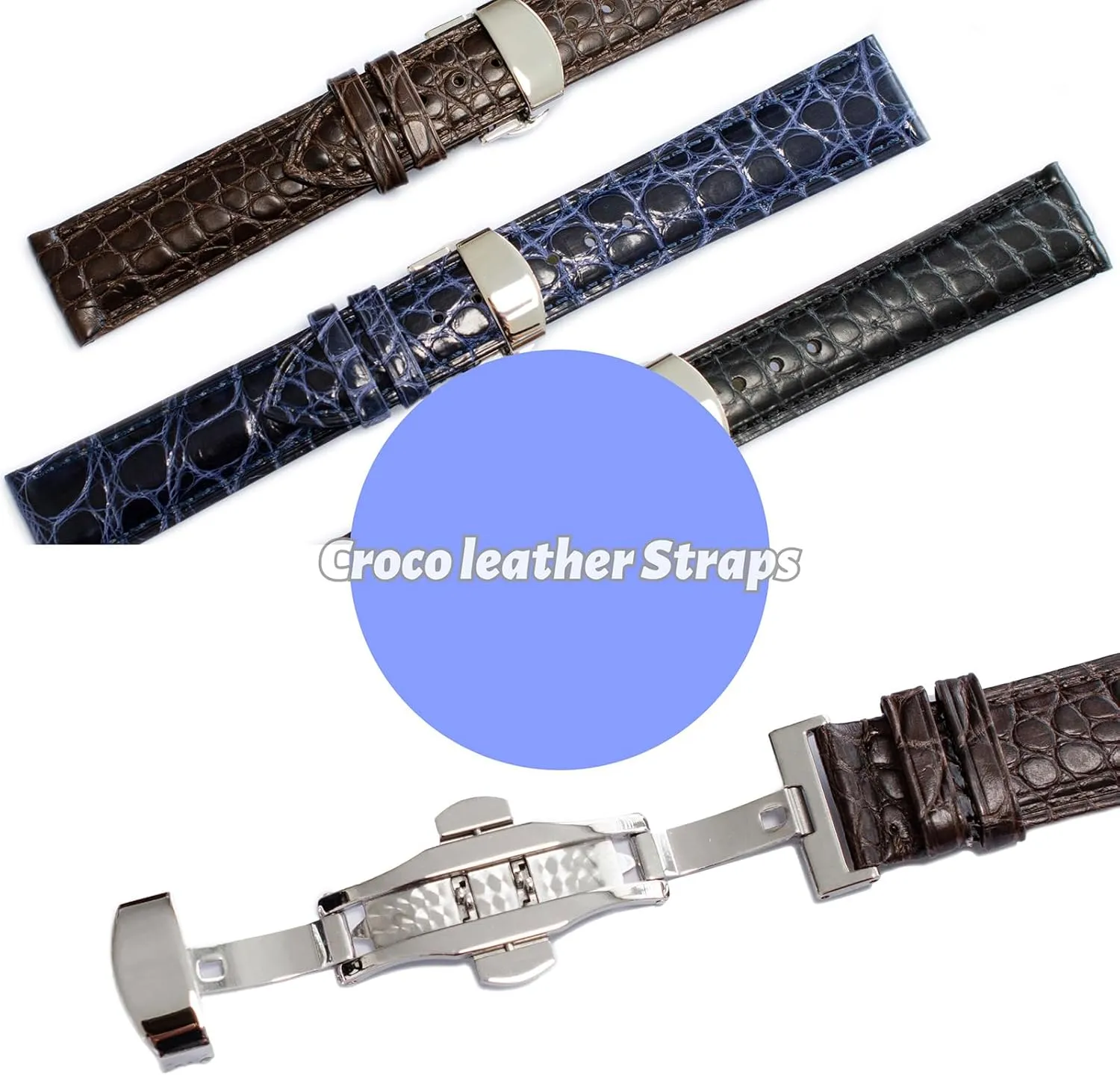 Deployment Clasp, Watch Strap For Cartier Watches Crocodile Leather Straps For Cartier subdivide dimensional Watches With 