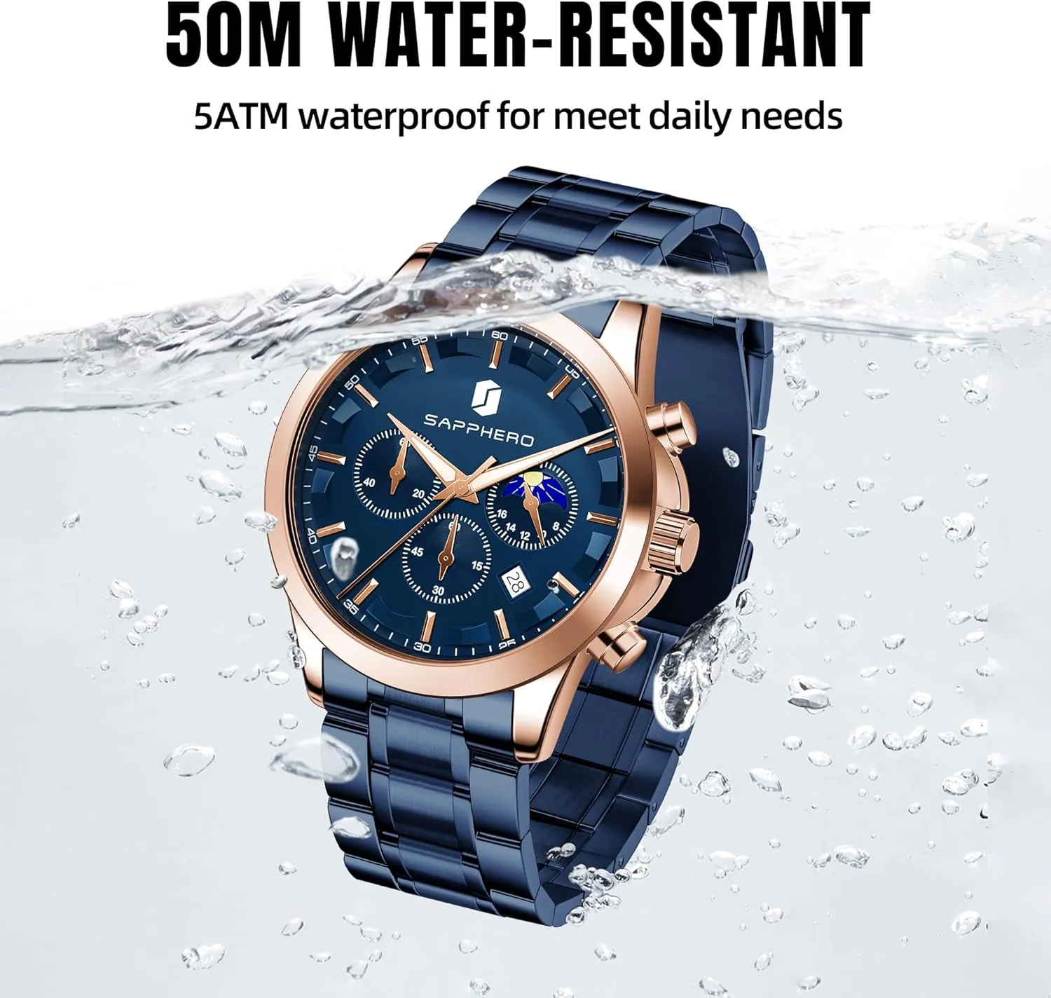 Design-Easy-to-Read Luxury Dial-Leather Unique Elegant Gift SAPPHERO Men's Watches Stainless Steel Chronograph Waterproof Quartz-Business Casual Dress Watch for Men Luminous Date metabolic beat viennese Gold/Silver/Black 