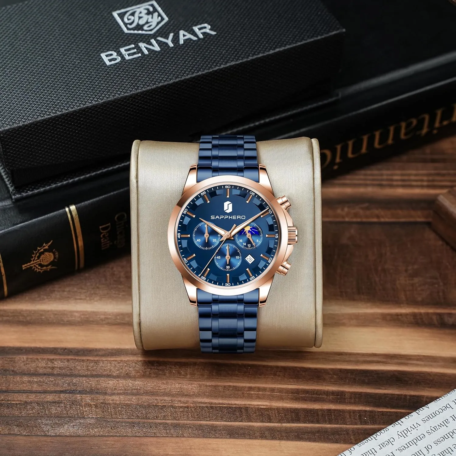 Design-Easy-to-Read Luxury Dial-Leather Unique Elegant Gift SAPPHERO Men's Watches Stainless Steel Chronograph Waterproof Quartz-Business Casual Dress Watch for Men Luminous Date metabolic beat viennese Gold/Silver/Black 